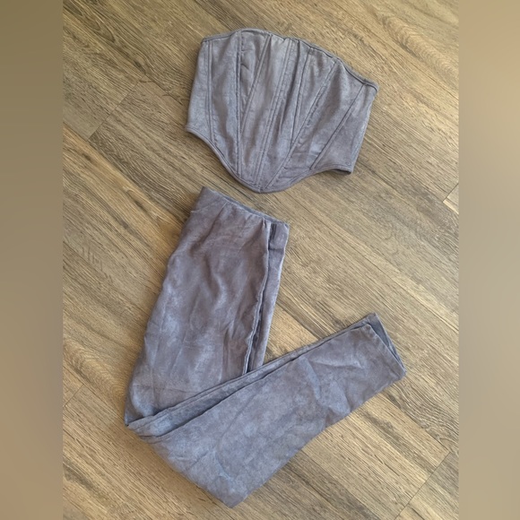 Grey Suede Corset Top & Leggings Set - Picture 6 of 9